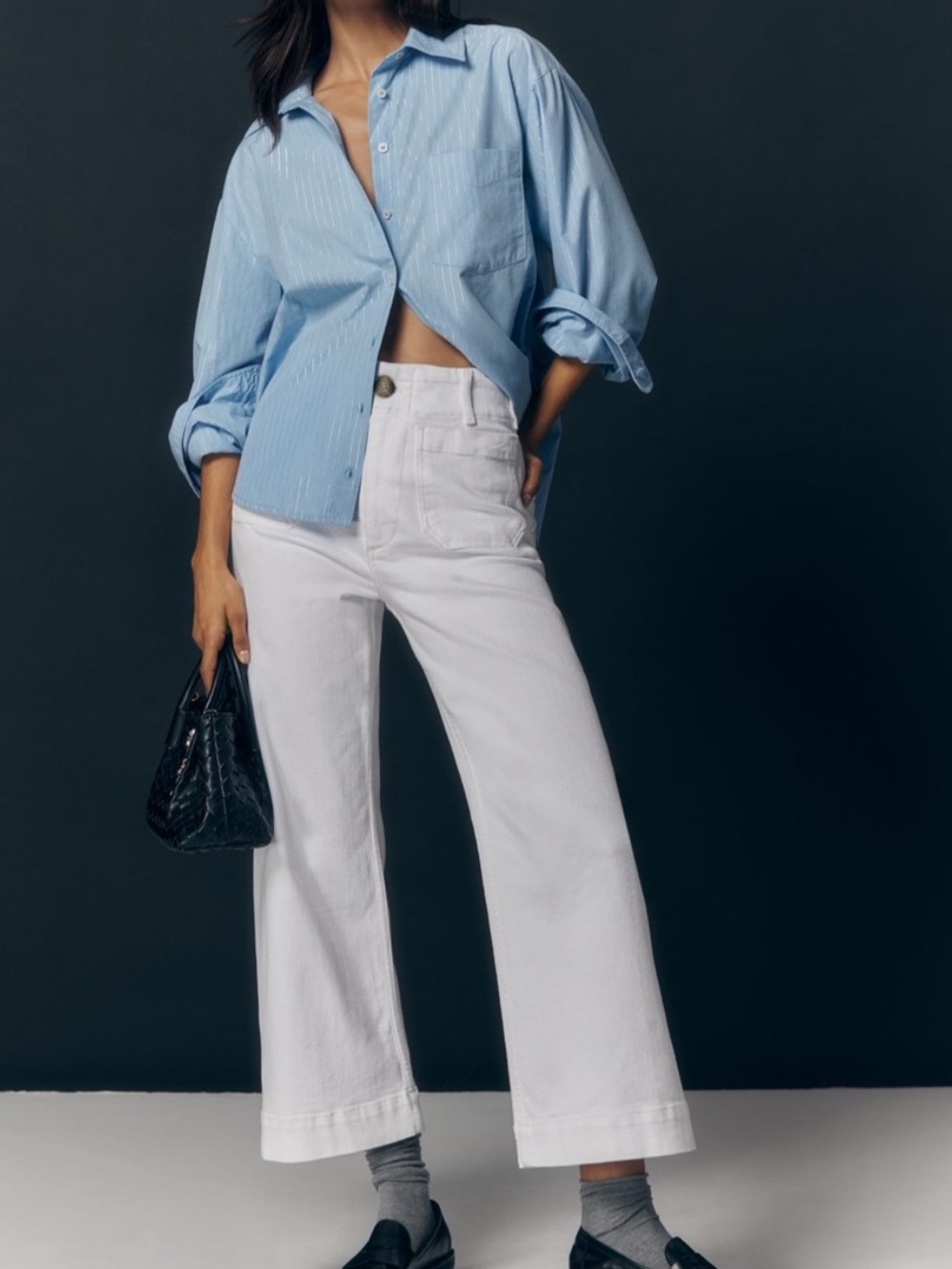 Anthropologie Maeve The Colette Cropped Wide-Leg Jeans in White Sz 31P PETITE